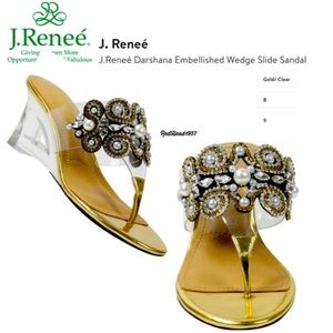 👑 👰🏻HTF J.Renee Darshana Wedding Embellished Wedge Slides Sandals Sz 9 👰🏻👑 👠